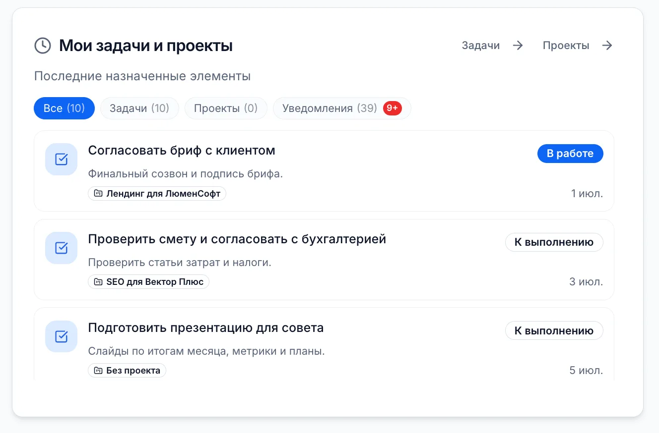 Мои задачи и проекты