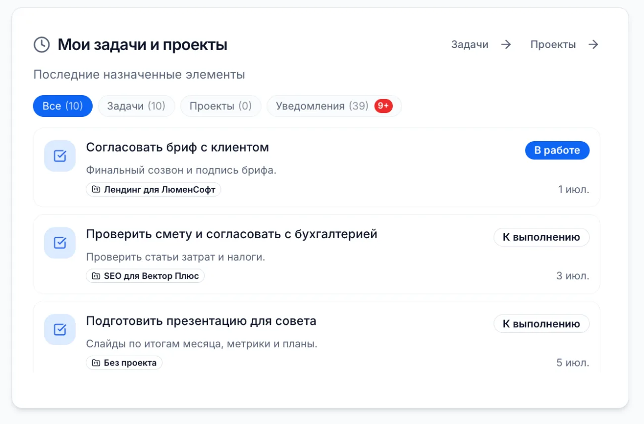 Мои задачи и проекты